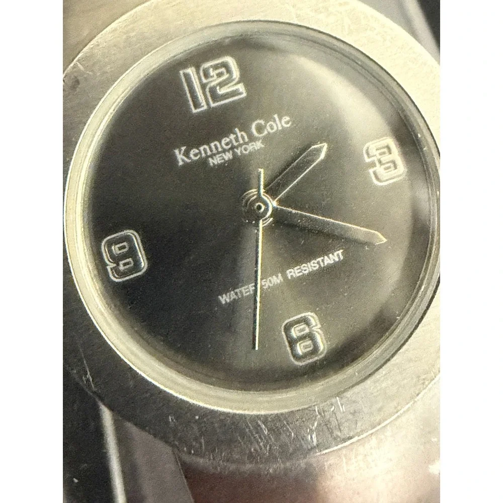 Kenneth Cole Watch Womens Silver Black Cuff Bangle